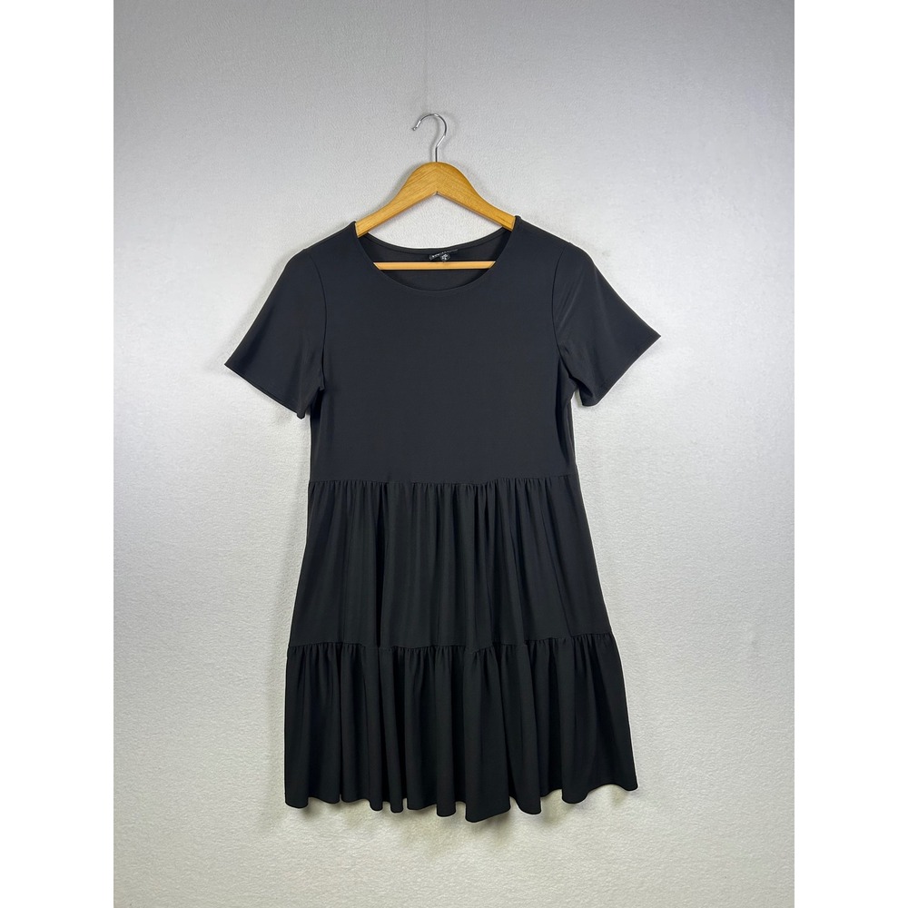 Nicole Miller New York Tiered Babydoll Dress Women Small Black Short Sleeve Mini